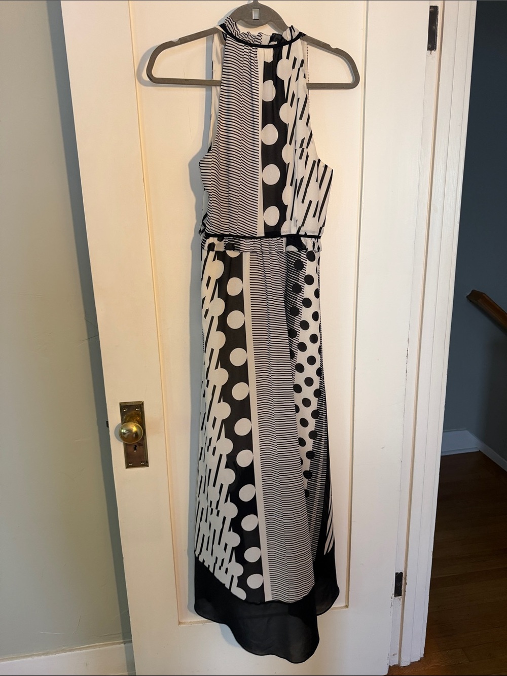 Maeve Black & White Mixed-Print Halter High-Low Maxi Dress - Picture 6 of 7